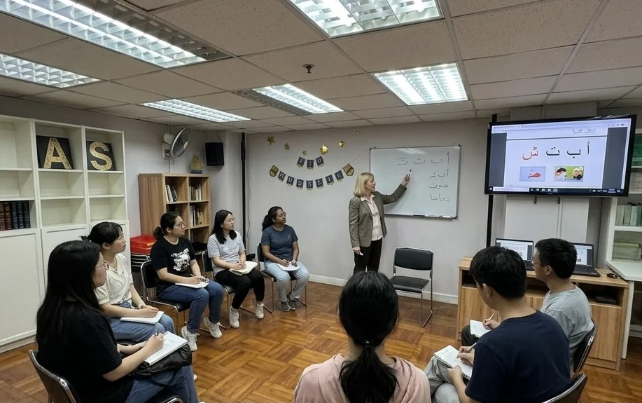 Bright classroom for Arabic language learning